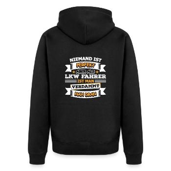 LKW-Fahrer - Unisex Premium Bio Zip Hoodie - Schwarz - Hinten - Nico (187cm)