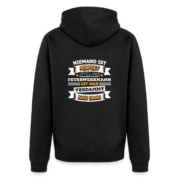 Feuerwehrmann - Unisex Premium Bio Zip Hoodie - Schwarz - Hinten - Nico (187cm)