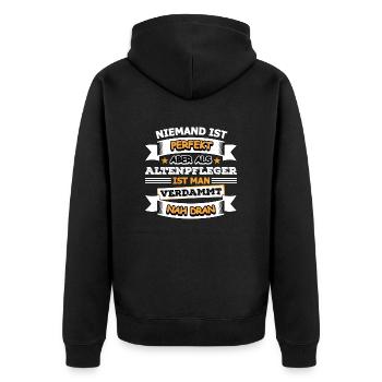 Altenpfleger - Unisex Premium Bio Zip Hoodie - Schwarz - Hinten - Nico (187cm)