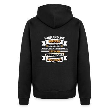 Maschinenbauer - Unisex Premium Bio Zip Hoodie - Schwarz - Hinten - Nico (187cm)