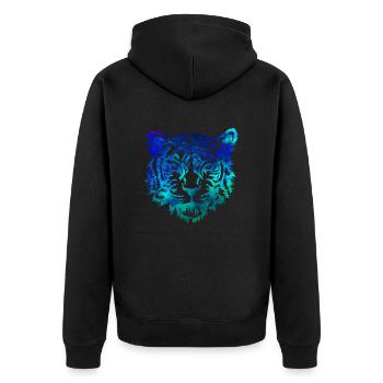 Tiger (Blau) - Unisex Premium Bio Zip Hoodie - Schwarz - Hinten - Nico (187cm)