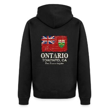 Ontario Flag - Canada - Vintage Look - Unisex Premium Organic Zip Hoodie - black - Back - Nico (187cm)