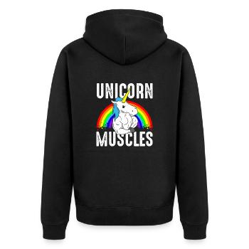 Unicorn Muscles Einhorn Muskeln Bodybuilding Fit - Unisex Premium Bio Zip Hoodie - Schwarz - Hinten - Nico (187cm)