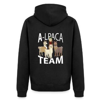 Alpakas Alpaka Team - Unisex Premium Bio Zip Hoodie - Schwarz - Hinten - Nico (187cm)