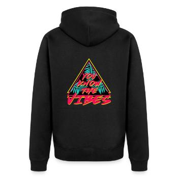 Sie jetzt die vibez - Unisex Premium Bio Zip Hoodie - Schwarz - Hinten - Nico (187cm)
