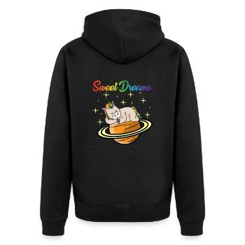 SÜßE TRÄUME EINHORN by The Manzanita´s - Unisex Premium Bio Zip Hoodie - Schwarz - Hinten - Nico (187cm)