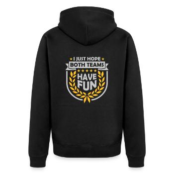 Both Teams Have Fun - Unisex Premium Bio Zip Hoodie - Schwarz - Hinten - Nico (187cm)
