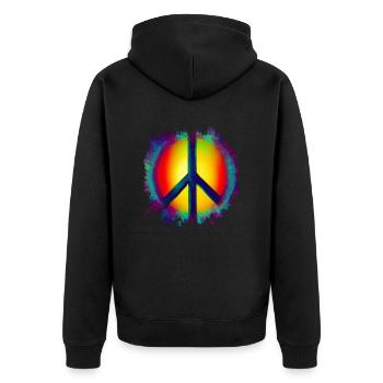 Frieden Freiheit Symbol Peace Zeichen3 - Unisex Premium Bio Zip Hoodie - Schwarz - Hinten - Nico (187cm)