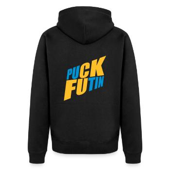 Conception du logo Puck Futin - Veste à capuche bio Premium Unisexe - noir - Dos - Nico (187cm)