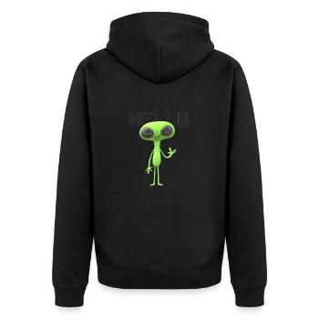 Hello Außerirdisch Alien Lustig - Unisex Premium Bio Zip Hoodie - Schwarz - Hinten - Nico (187cm)