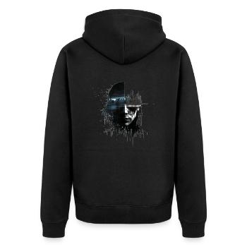 Cyberspace hacker in dystopian future - Unisex Premium Organic Zip Hoodie - black - Back - Nico (187cm)