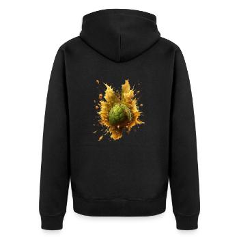 Hopfen fällt in Bier und spritzt - Unisex Premium Bio Zip Hoodie - Schwarz - Hinten - Nico (187cm)