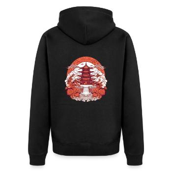 Chinesische Folklore - Unisex Premium Bio Zip Hoodie - Schwarz - Hinten - Nico (187cm)