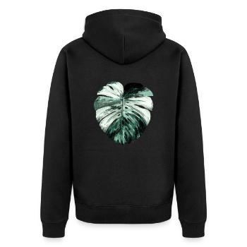 Monstera albo variegata in Petrol - Unisex Premium Bio Zip Hoodie - Schwarz - Hinten - Nico (187cm)