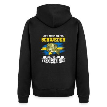 Ich Muss Nach Schweden Die Fische Vermissen Mich - Unisex Premium Bio Zip Hoodie - Schwarz - Hinten - Nico (187cm)