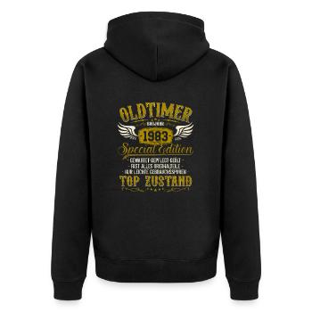 Oldtimer Baujahr Jahrgang 1983 geboren Geburtstag - Unisex Premium Bio Zip Hoodie - Schwarz - Hinten - Nico (187cm)
