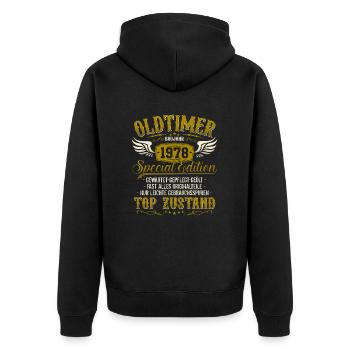 Oldtimer Baujahr Jahrgang 1978 geboren Geburtstag - Unisex Premium Bio Zip Hoodie - Schwarz - Hinten - Nico (187cm)