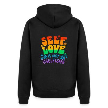 Gay Pride Parade LGBTQ+ Rainbow Flag Body Positive - Unisex Premium Organic Zip Hoodie - black - Back - Nico (187cm)