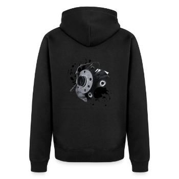 Der Achsschenkel: Stabilität und Nachhaltigkeit - Unisex Premium Bio Zip Hoodie - Schwarz - Hinten - Nico (187cm)