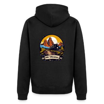Reise Nr. 2 - Unisex Premium Bio Zip Hoodie - Schwarz - Hinten - Nico (187cm)