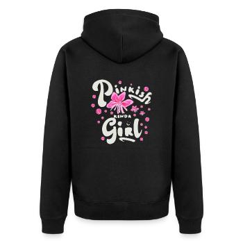 Pinkes Mädchen - Girls Spruch - Unisex Premium Bio Zip Hoodie - Schwarz - Hinten - Nico (187cm)