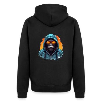 Streetstyle-Berggorilla | Gorilla-Liebhaber - Unisex Premium Bio Zip Hoodie - Schwarz - Hinten - Nico (187cm)