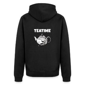 Teatime Tee Teezeit Kaffee Kuchen Teekanne - Unisex Premium Bio Zip Hoodie - Schwarz - Hinten - Nico (187cm)