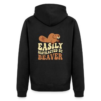 Easily Distracted By Beaver Animal Rodent - Unisex Premium Organic Zip Hoodie - black - Back - Nico (187cm)