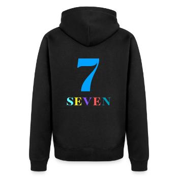 Siebt-7-jähriges Jubiläum - Unisex Premium Bio Zip Hoodie - Schwarz - Hinten - Nico (187cm)