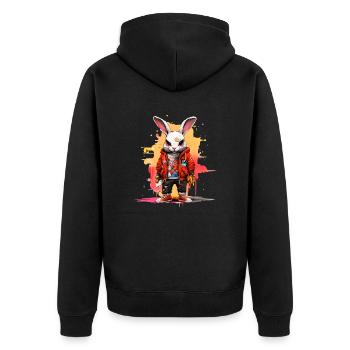 Hip-Hop Hopper: Streetwise Rabbit Tee - Unisex Premium Organic Zip Hoodie - black - Back - Nico (187cm)