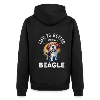Mit einem Beagle ist das Leben besser - Unisex Premium Bio Zip Hoodie - Schwarz - Hinten - Nico (187cm)