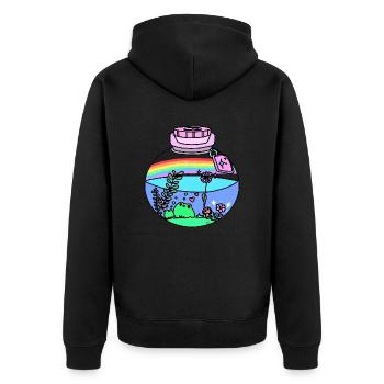 Frösche im Glas - Unisex Premium Bio Zip Hoodie - Schwarz - Hinten - Nico (187cm)