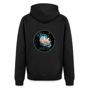 Jelly Adventure - trendy Quallen Print - Unisex Premium Bio Zip Hoodie - Schwarz - Hinten - Nico (187cm)