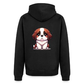 Illustration numérique d’un mignon chien Saint-Bernard - Veste à capuche bio Premium Unisexe - noir - Dos - Nico (187cm)