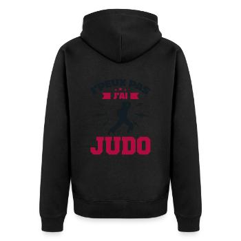 Ich kann nicht Judo - Unisex Premium Bio Zip Hoodie - Schwarz - Hinten - Nico (187cm)