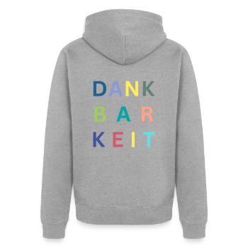 Dankbarkeit - Unisex Premium Bio Zip Hoodie - Grau meliert - Hinten - Nico (187cm)
