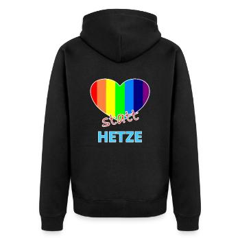 Herz statt Hetze - Unisex Premium Bio Zip Hoodie - Schwarz - Hinten - Nico (187cm)