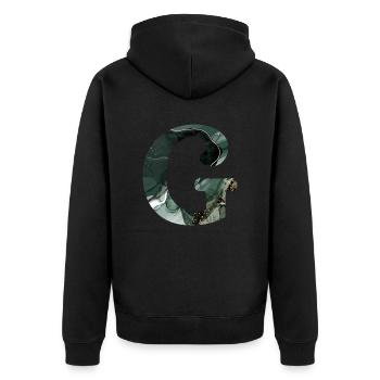 Lettre g marbré vert - Veste à capuche bio Premium Unisexe - noir - Dos - Nico (187cm)