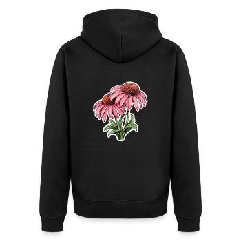 Echinacea 2 Blüten - Unisex Premium Bio Zip Hoodie - Schwarz - Hinten - Nico (187cm)