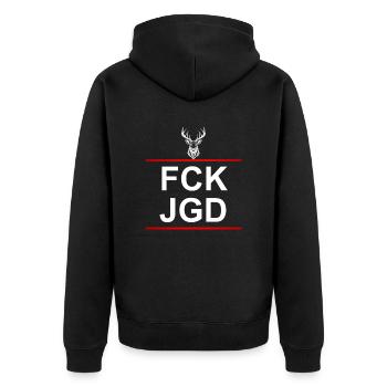 FCK JGD - Unisex Premium Organic Zip Hoodie - black - Back - Nico (187cm)