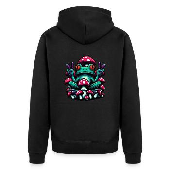 Frosch mit Fliegenpilz - Unisex Premium Bio Zip Hoodie - Schwarz - Hinten - Nico (187cm)