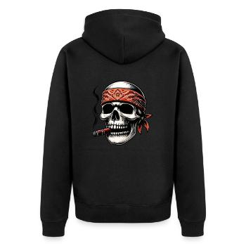 Freiheits Schädel (Freedom Skull) - Unisex Premium Bio Zip Hoodie - Schwarz - Hinten - Nico (187cm)