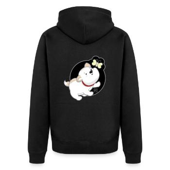Hund koreanisch - japanischer Stil 01 - Unisex Premium Bio Zip Hoodie - Schwarz - Hinten - Nico (187cm)