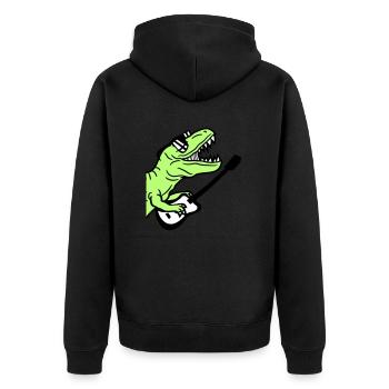 DJ Dino T-Rex Dinosaurier Gitarre Spielen Party - Unisex Premium Bio Zip Hoodie - Schwarz - Hinten - Nico (187cm)