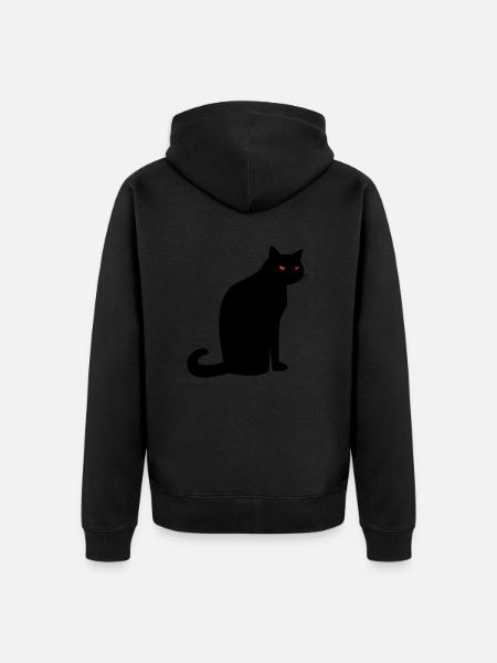 Chat noir effrayant Halloween - Veste à capuche bio Premium Unisexe - noir