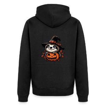 Halloween-Faultier-Kürbis-Fest - Unisex Premium Bio Zip Hoodie - Schwarz - Hinten - Nico (187cm)