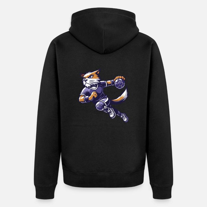 Le chat handballeur - Veste à capuche bio Premium Unisexe - noir