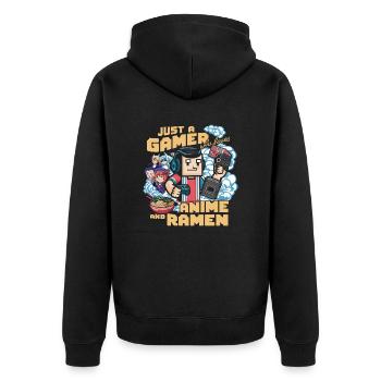 Gamer, Anime-Liebhaber und Ramen-Fan - Unisex Premium Bio Zip Hoodie - Schwarz - Hinten - Nico (187cm)