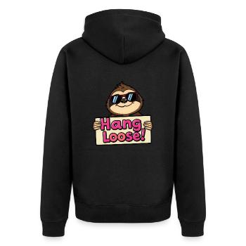 Chill sloth in Sunglasses & Hat Holding Sign - Unisex Premium Organic Zip Hoodie - black - Back - Nico (187cm)