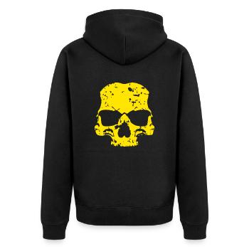 Gelber Totenkopf - Unisex Premium Bio Zip Hoodie - Schwarz - Hinten - Nico (187cm)